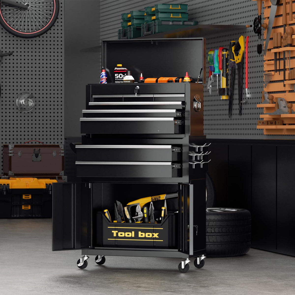8 Drawer Rolling Tool Chest with Wheels, Black
