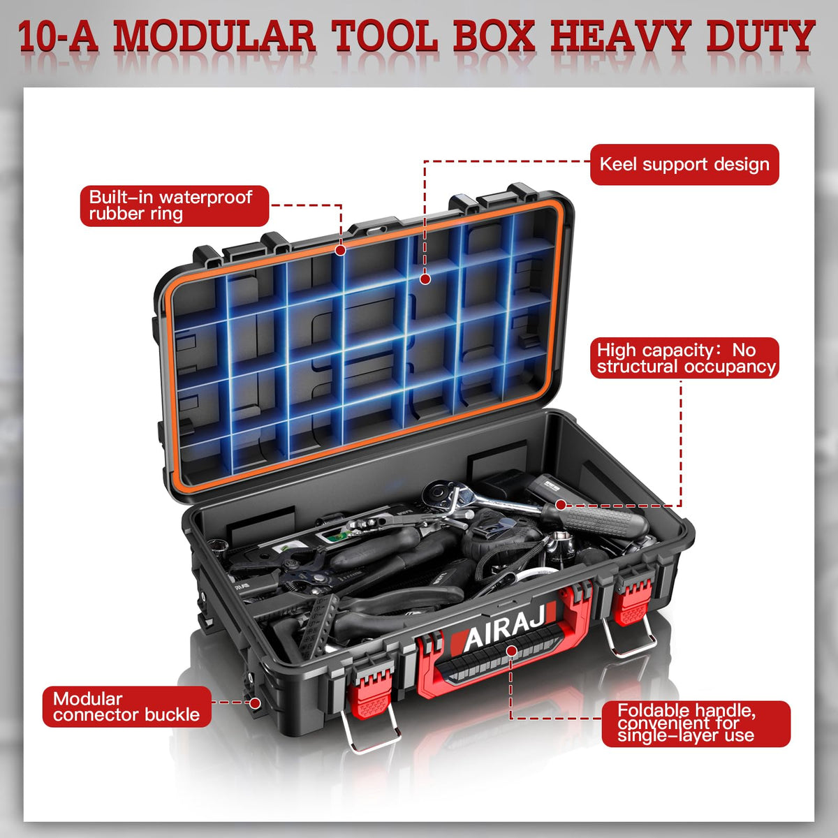 3 Tier Rolling Tool Box Heavy Duty, Stackable Tool Box with Wheels