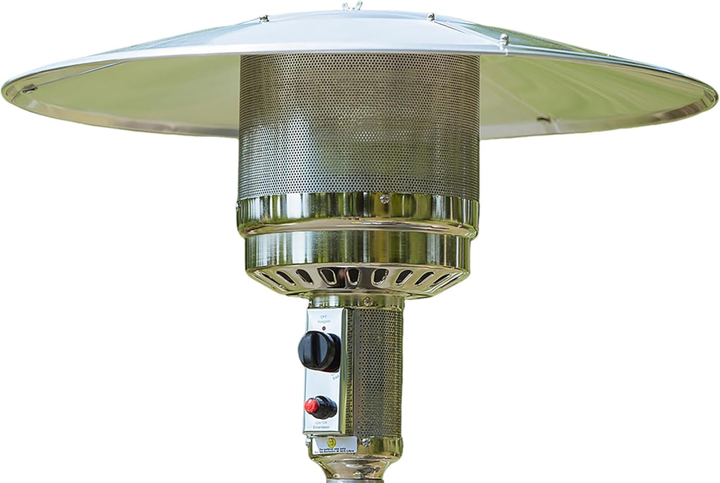 50000 BTU Bronze Propane Patio Heater with Wheels and Round Tabletop Design