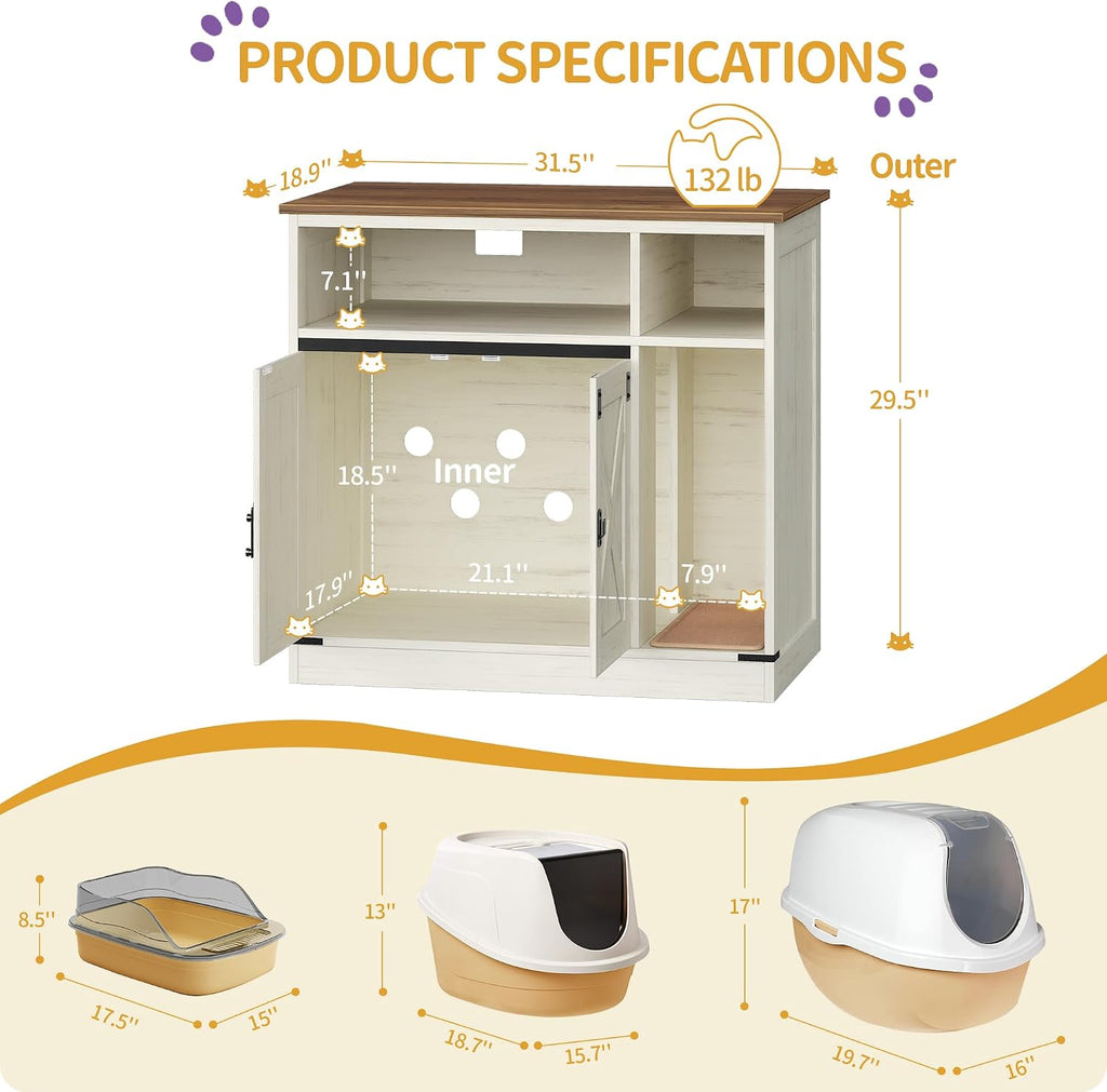 Cat Litter Box Enclosure, Hidden Litter Box Furniture with Storage