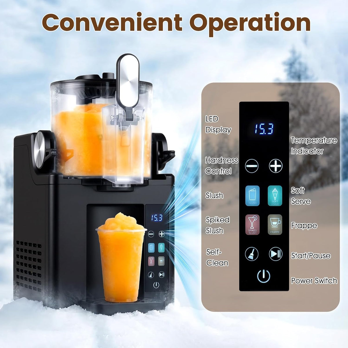 Slushie Machine for Home, 68 oz Frozen Drink & Slushy Machine, 4 Presets, LED Display, Auto Cleaning, Soft Serve Ice