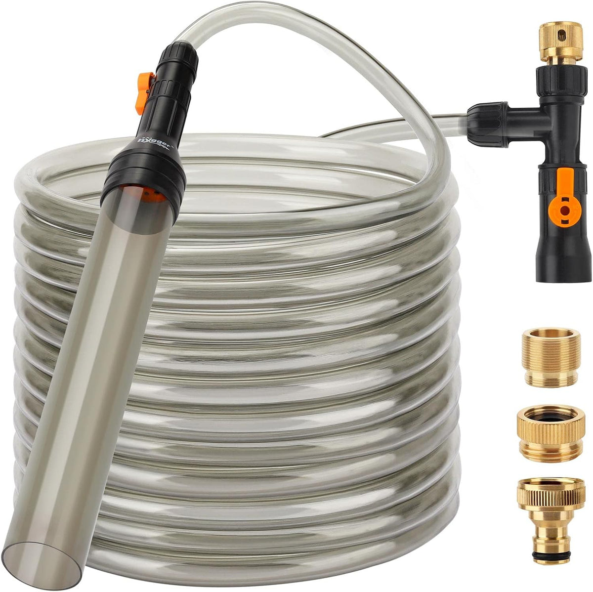 Bucket-Free Aquarium Water Change Kit Metal Faucet Connector Fish Tank Vacuum Siphon Gravel Cleaner with Long Hose
