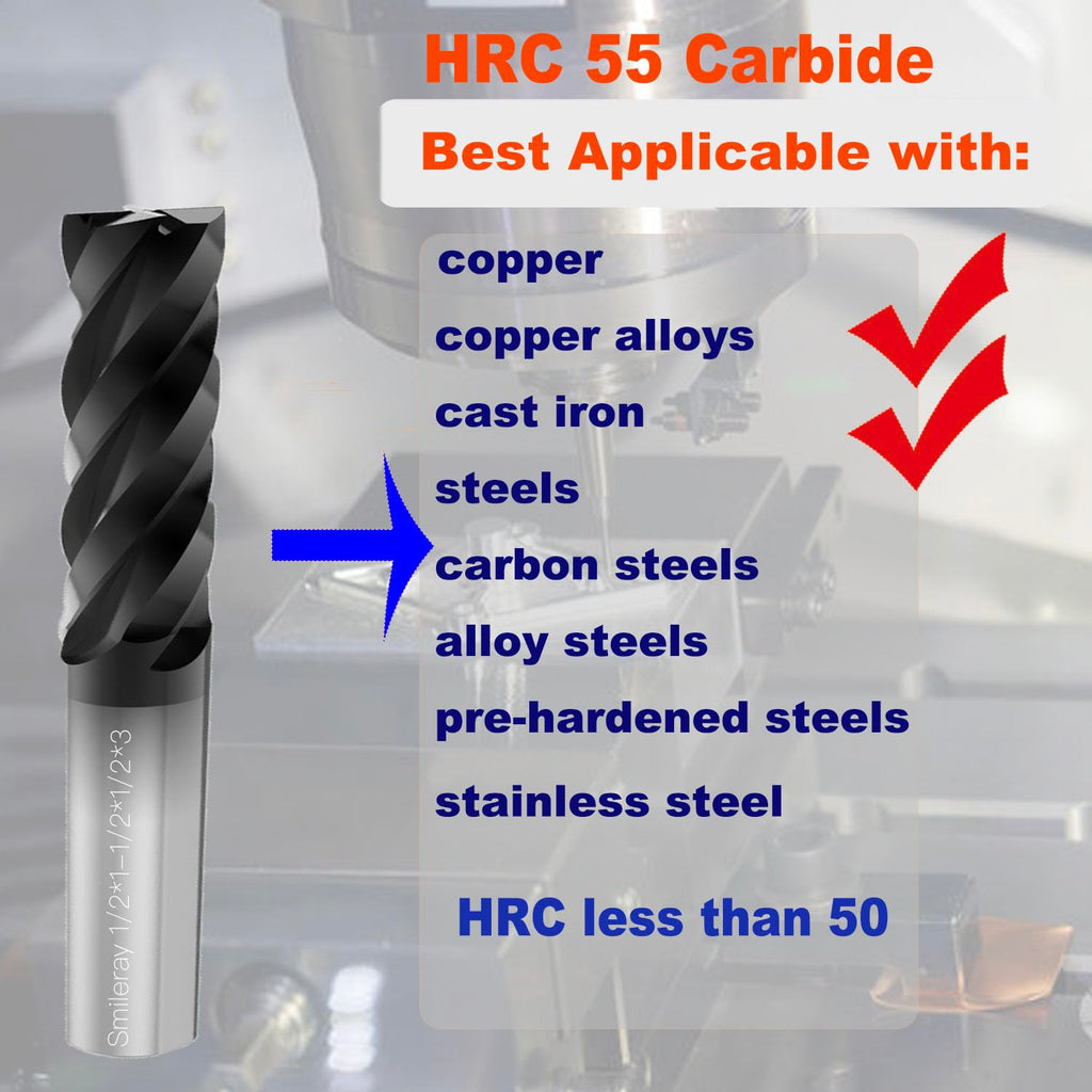Smileray 1/32" Carbide Square End Mill Set for Alloy Steels/Hardened Steels, 4 Flute HRC 55 Deg AlTiN Coating End Mill Bits Set, CNC Router Bits (Pack of 5)