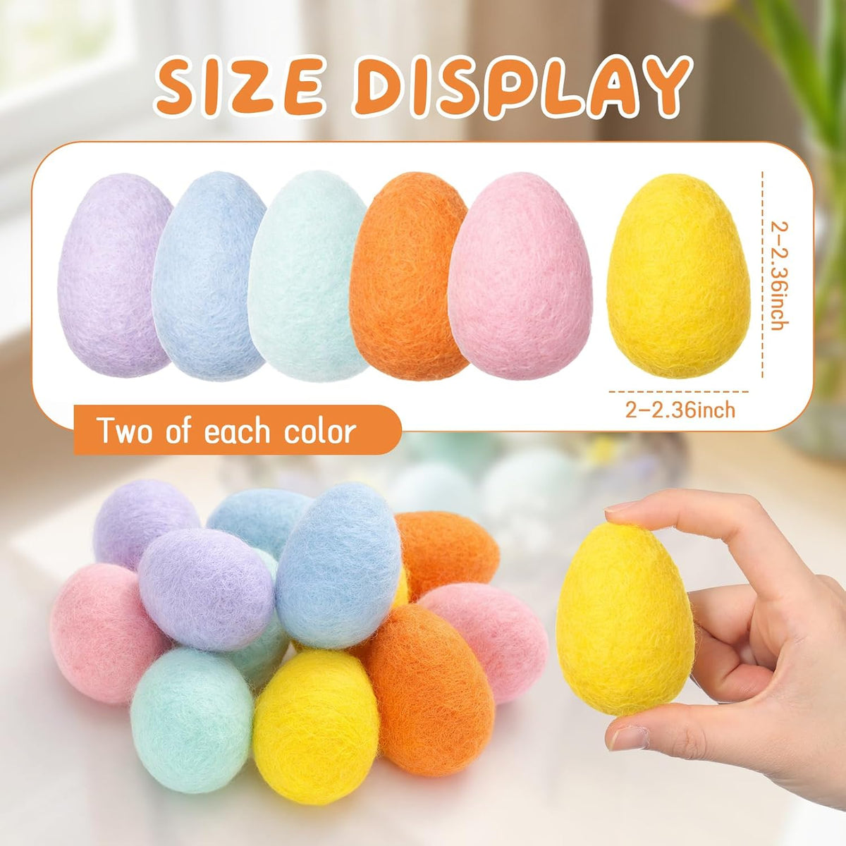 12 Pcs Felted Easter Eggs Decor Pastel Eggs Colorful Easter Decorations 2.36 Inch Colorful Hanging Ornaments for