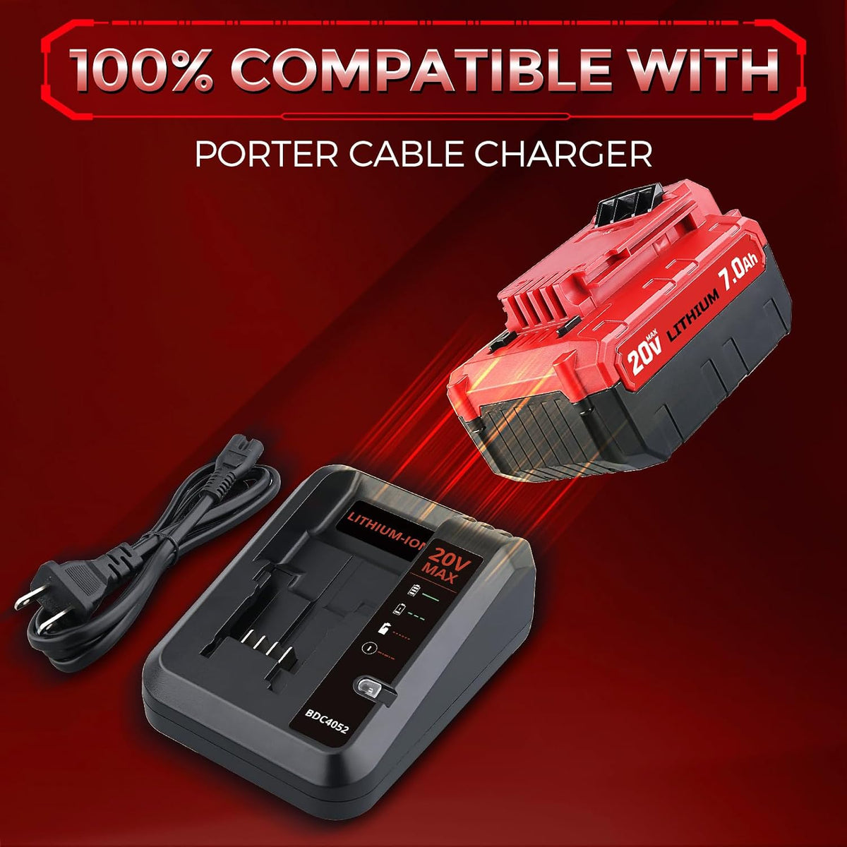 2Pack PCC685L 7.0Ah Li-ion Replacement for Porter Cable 20V Battery Charger