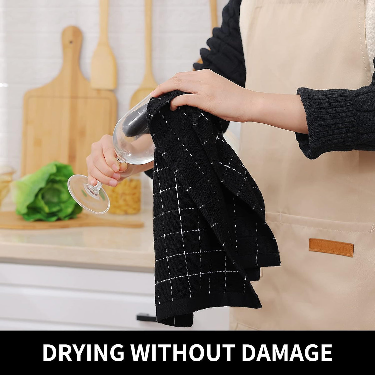 100% Cotton Terry Kitchen Towels, 2 Pack, Black | Ultra Soft and Absorbent Dish Towels for Kitchen, Suitable for