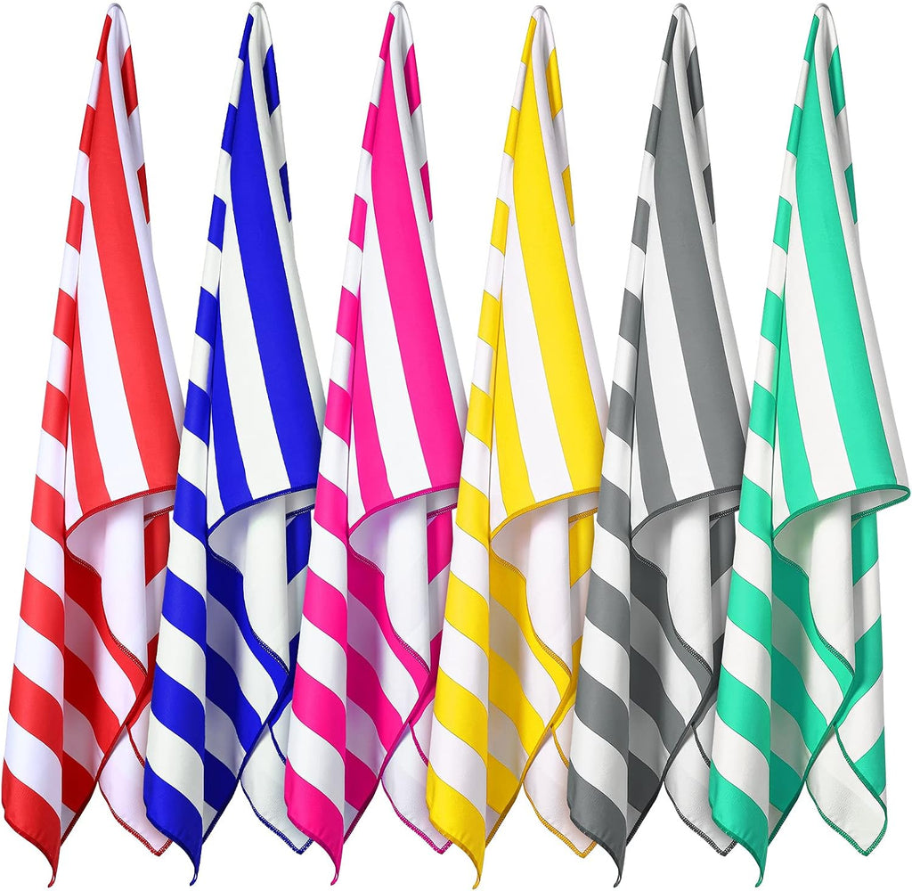 6 Packs Microfiber Beach Towels Set 63 x 32 Inch Oversized Sand Free Quick Dry Beach Pool Stripe Towel Absorbent Soft