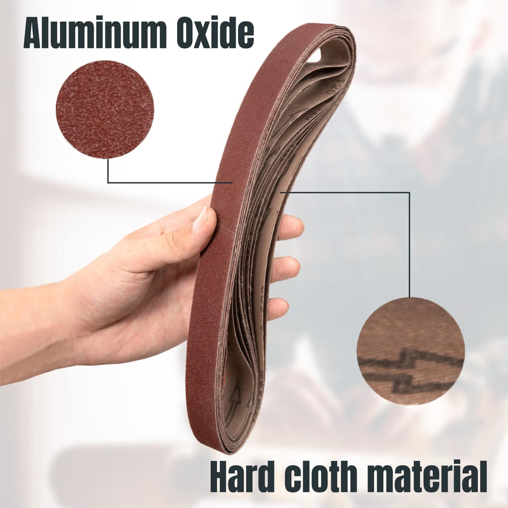 POWERTEC 1x30 Sanding Belts, 10PK, 80 Grit Aluminum Oxide 1 x 30 inch Sanding Belts for Belt Grinder, Belt and Disc Sander, Knife Sharpening, Woodworking, Metalworking (111290)