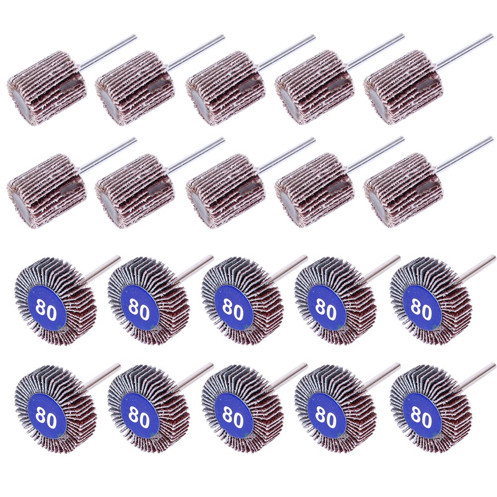 AUTOTOOLHOME 20PCS Flap Wheel Sander,80 Grit 1/8" Shank Sanding Bits Set