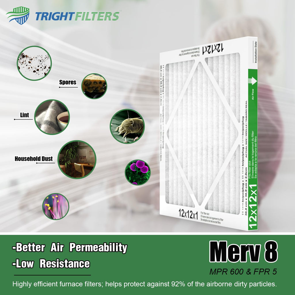 12x12x1 Air Filter 6 Pack, MERV 8 Pleated Home HVAC AC Filter