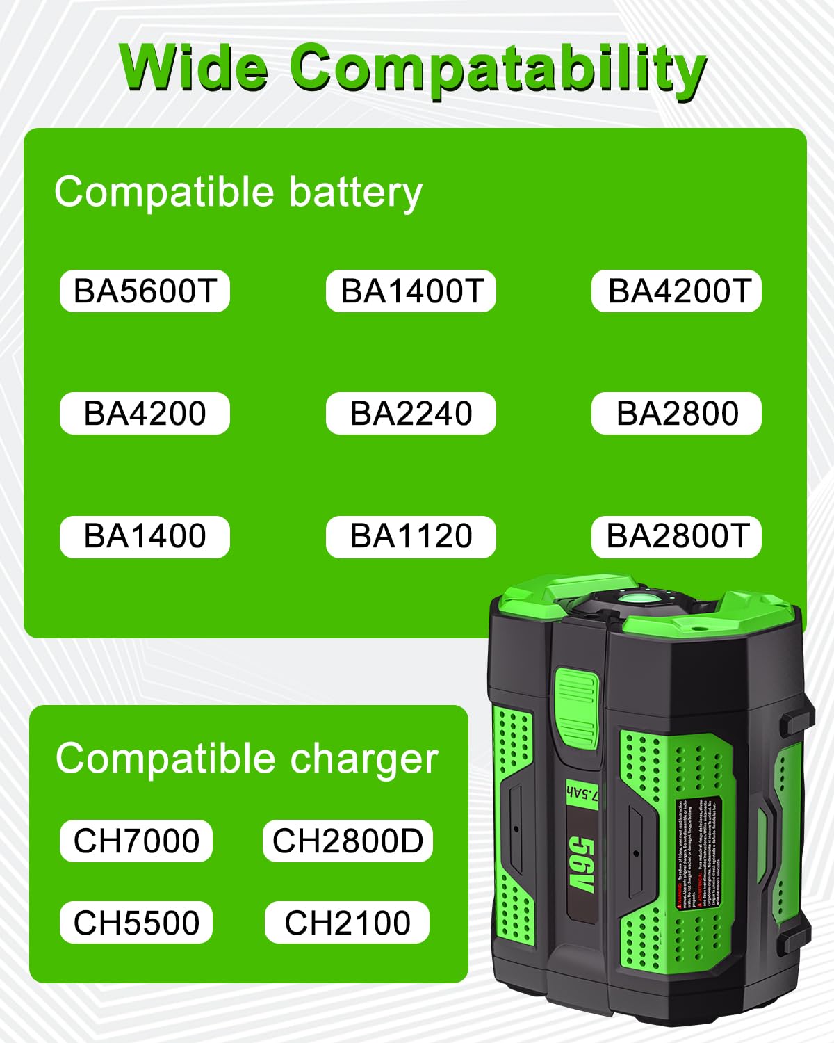 2 Pack 56V 7.5Ah Battery Replacement for EGO 56V Battery