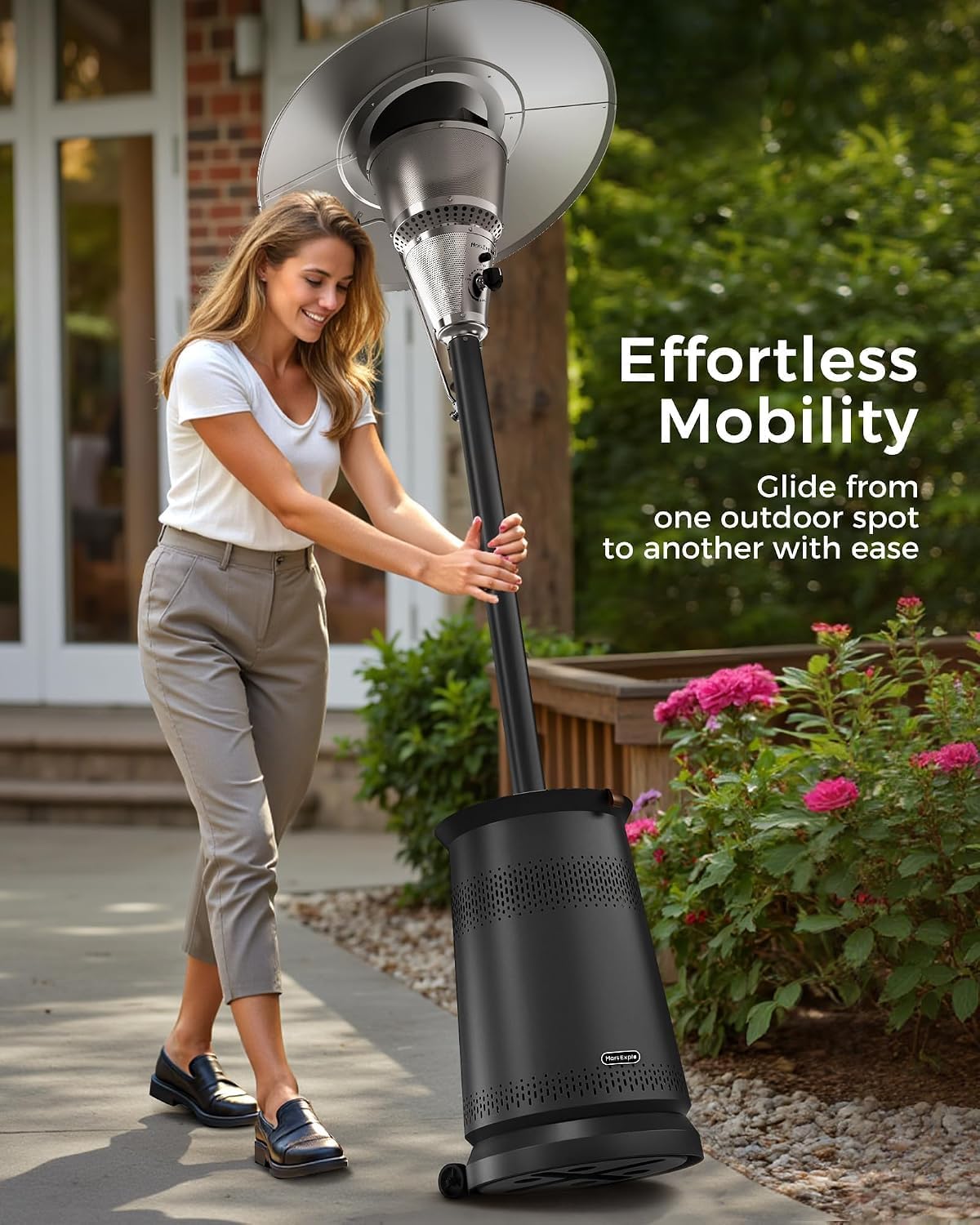 50,000 BTU Patio Heater for Outdoor Use With Adjustable Heat Focusing Top, Portable Propane Patio Heater with Wheels