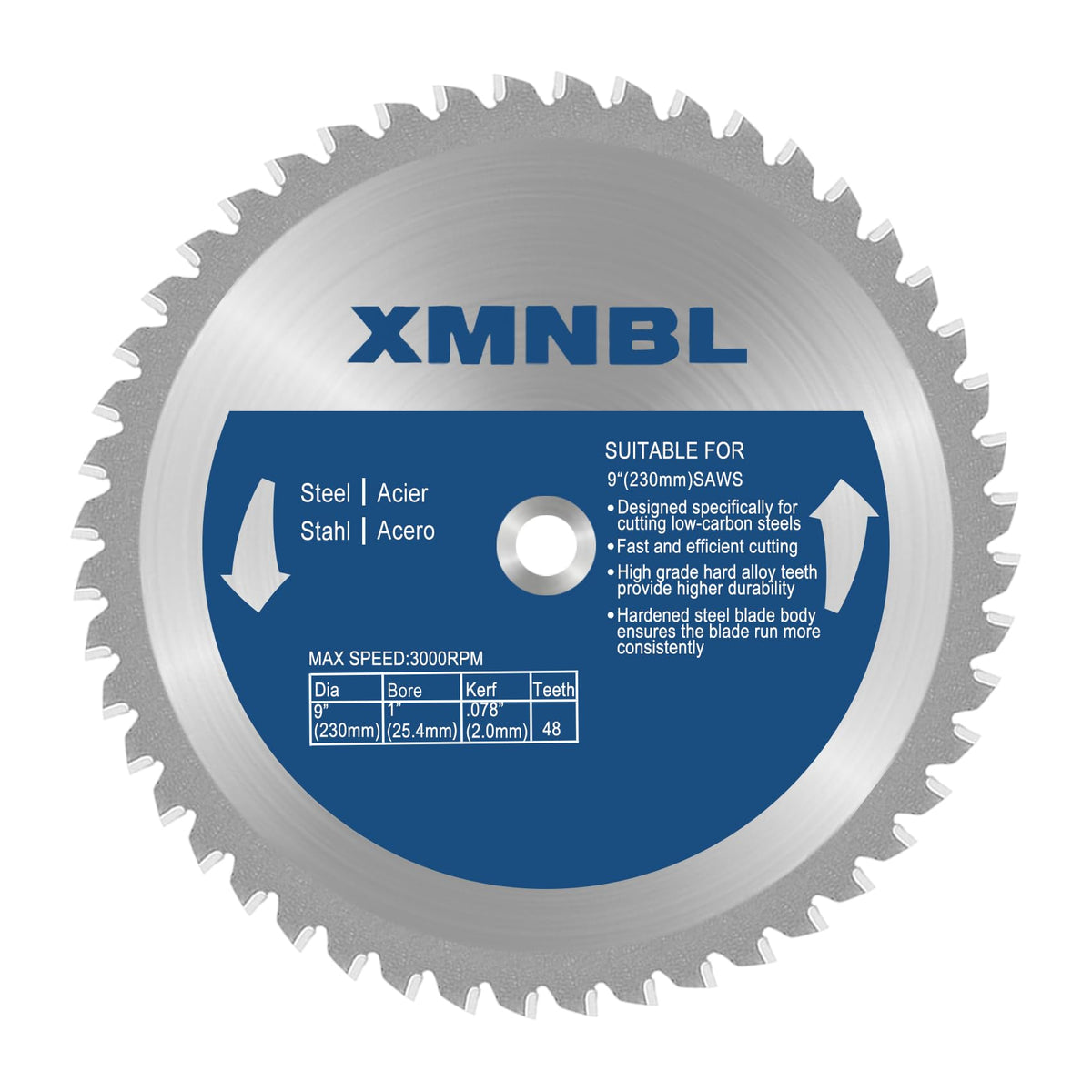 9 Inch Metal Cutting Saw Blade,Replacement for Evolution 9 Inch Metal Cutting Saw Blade,Compatible with Evolution EVOSAW230 Circular Saw Blade,48 Teeth,1 Inch Center Shaft,3 Warranty