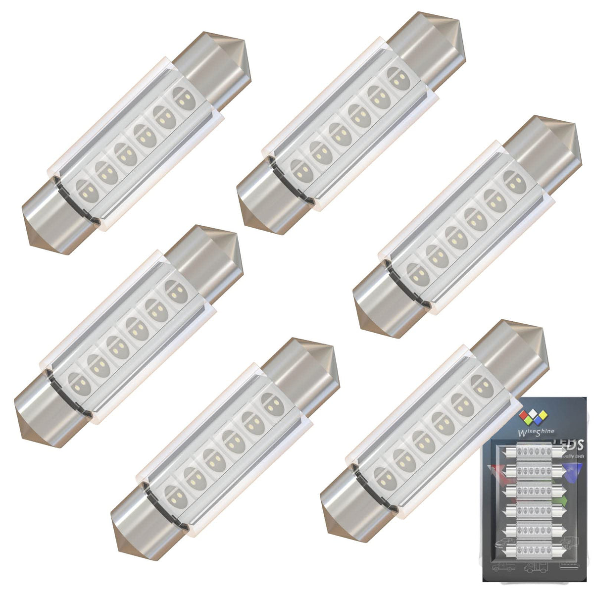 Wiseshine Festoon LED Bulb C5W LED Bulbs Green 6418 LED Bulb 6411 6423 DE3425 DE3423 38mm 39mm DC 12V for Automotive Interior Door Cargo Lights (Pack 6)
