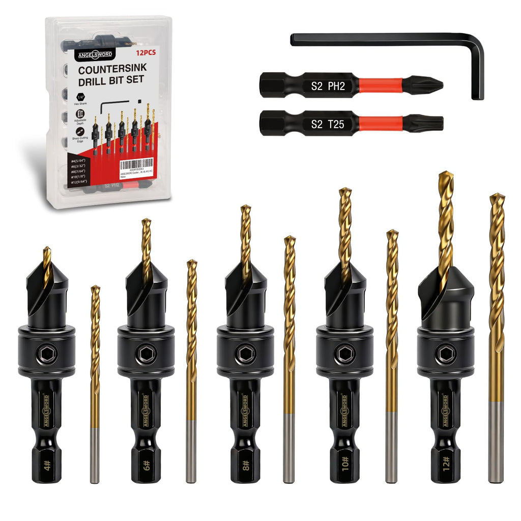ANGELSWORD Countersink Drill Bit Set for Wood,13pc Count Sink Drill Bit Set