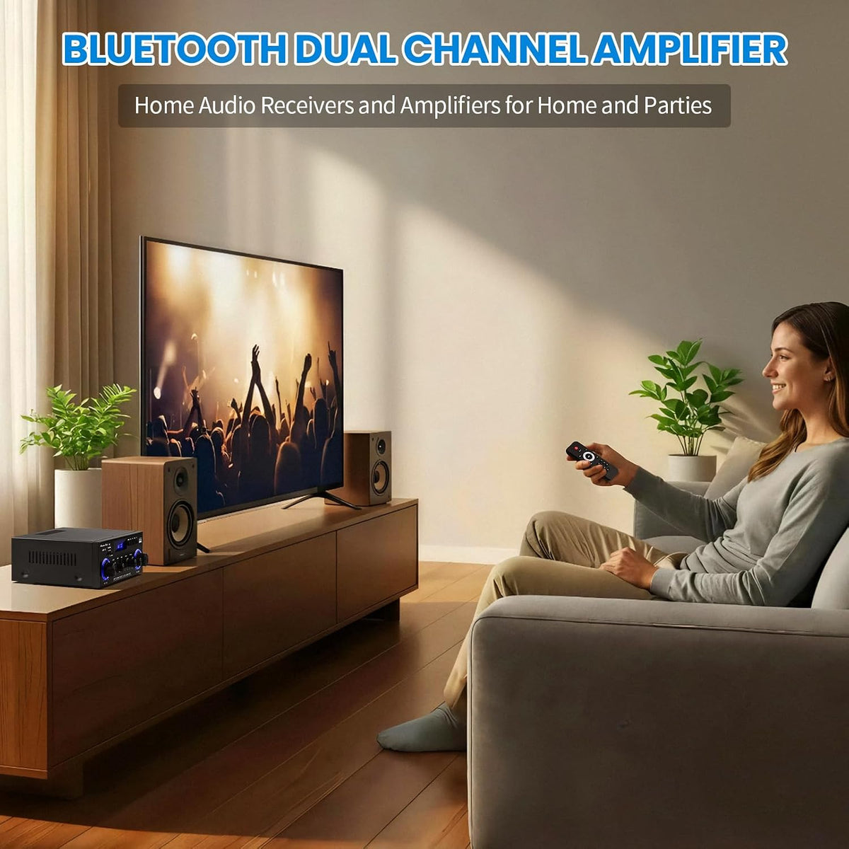 AMP 10 Bluetooth Amplifier, Home Stereo Receiver with FM, 2CH