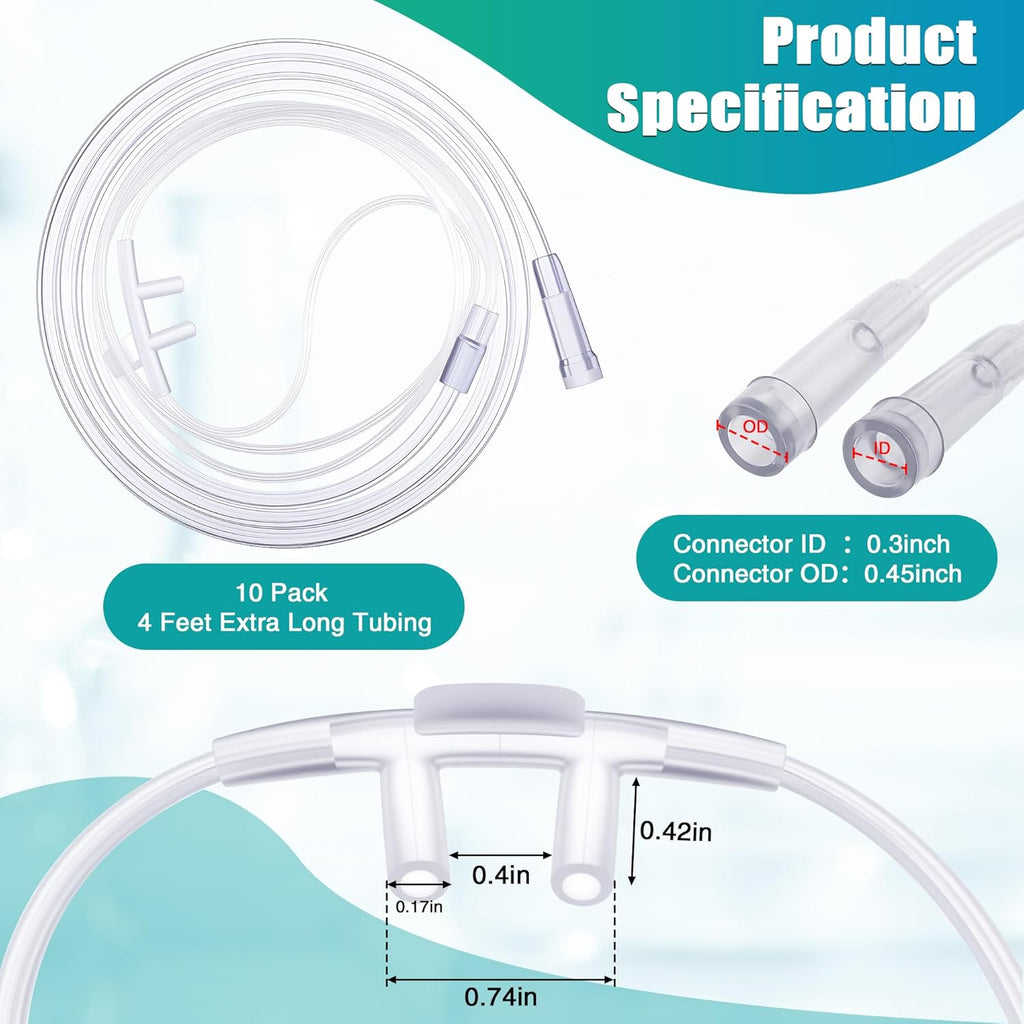 10 Pack 4Ft Adult Oxygen Nasal Cannula, Soft Oxygen Tubing for Adult