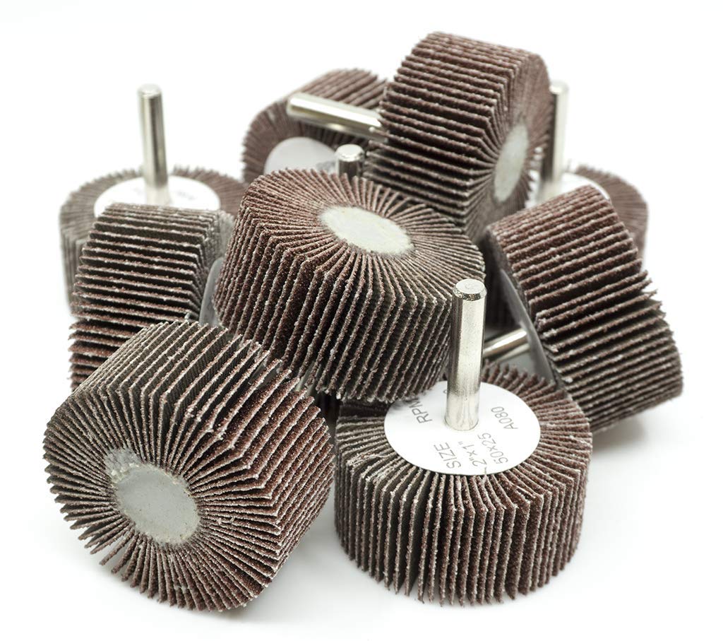 Benchmark Abrasives Aluminum Oxide 2 Inch Flap Wheel 1” Length 1/4" Shank Mounted Sander for Deburring, Sanding, Grinding Paint Removal Polishing Wheel for Drill & Die Grinder (10 Pack) (40 Grit)