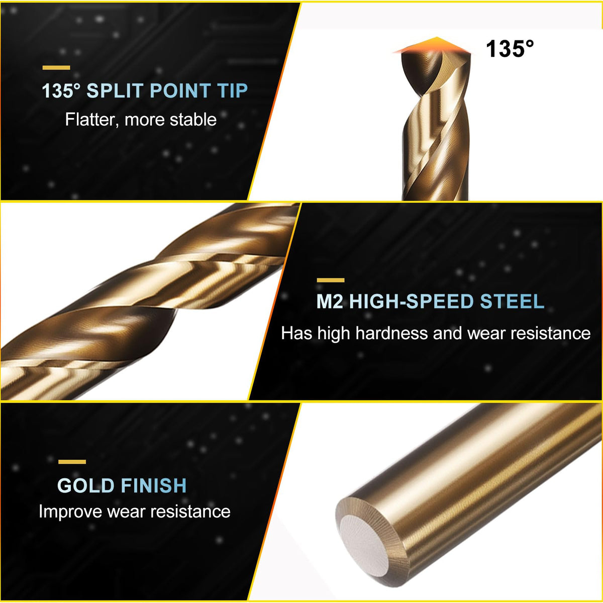 PATIKIL #14 Drill Bit Micro M2 High-Speed Steel 135° Gold Finish 12Pcs
