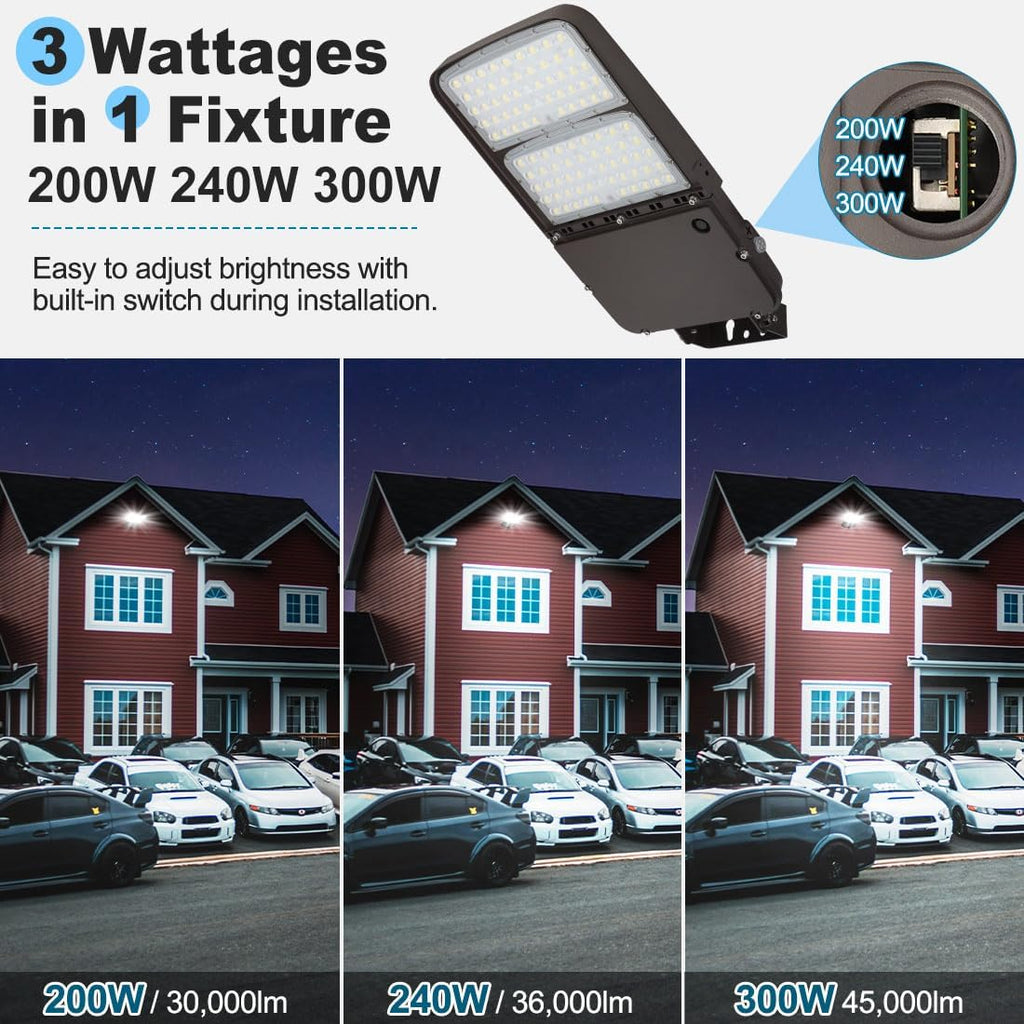 LED Parking Lot Light 300W/240W/200W Adjustable with Dusk to Dawn