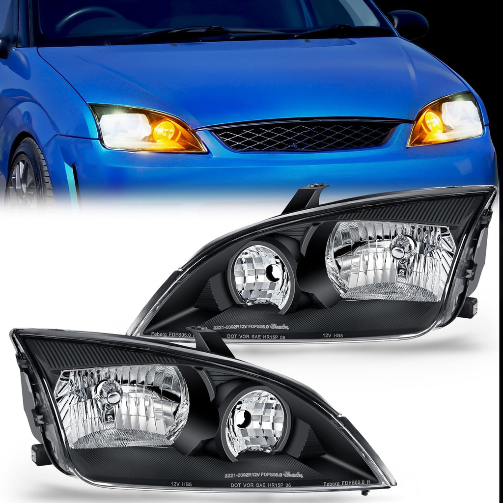 Nilight Headlight Assembly Compatible with 2005 2006 2007 Ford Focus Headlamps Replacement Black Housing Clear Reflector and Lens Driver and Passenger Side