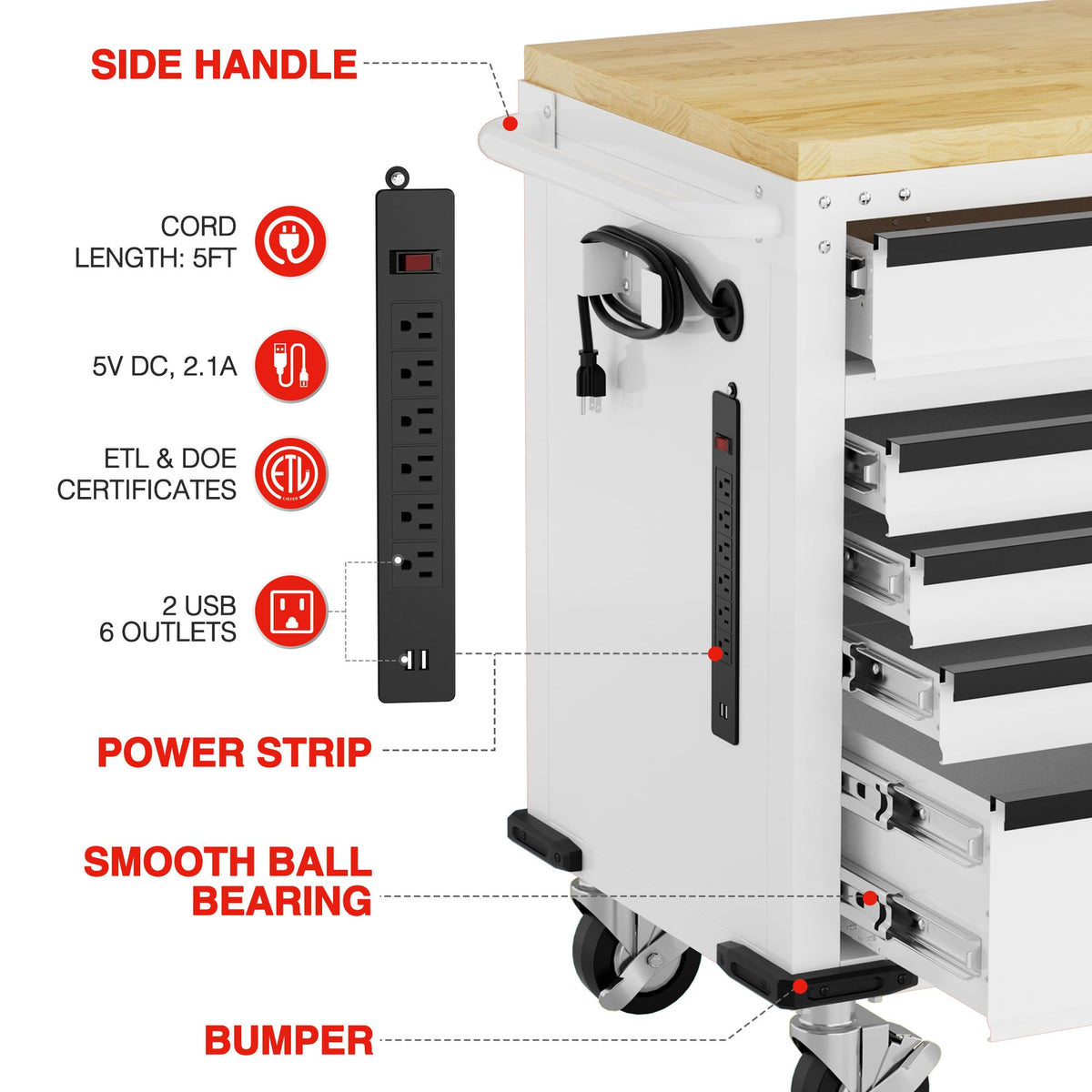 72" x 22" Rolling Tool Cabinet, 9-Drawer & 1-Door