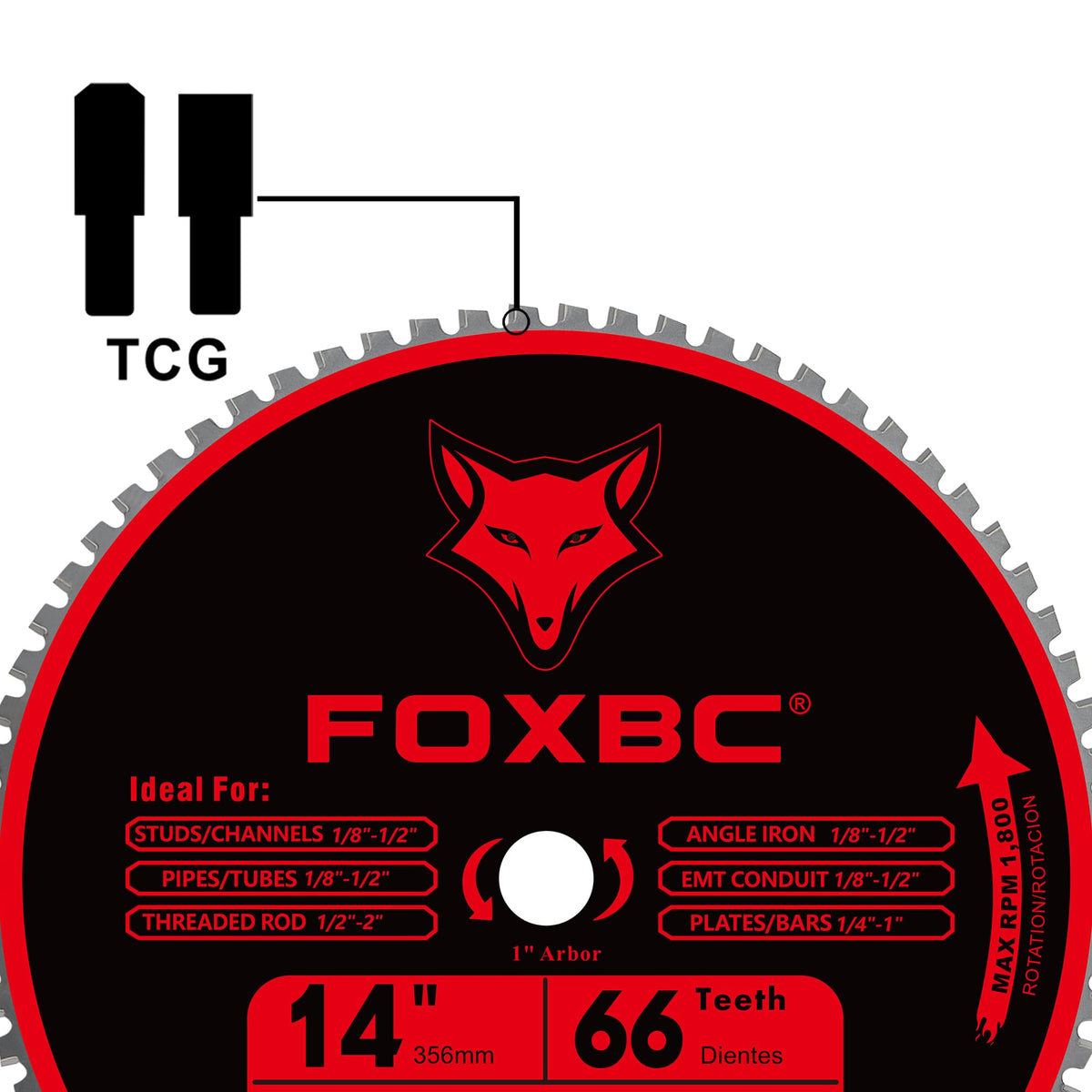 FOXBC 14 Inch Metal Steel Cutting Saw Blade 66 Tooth for Evolution 14 Inch Chop Saw and Other, Cermet Carbide Up to 5X Longer Life