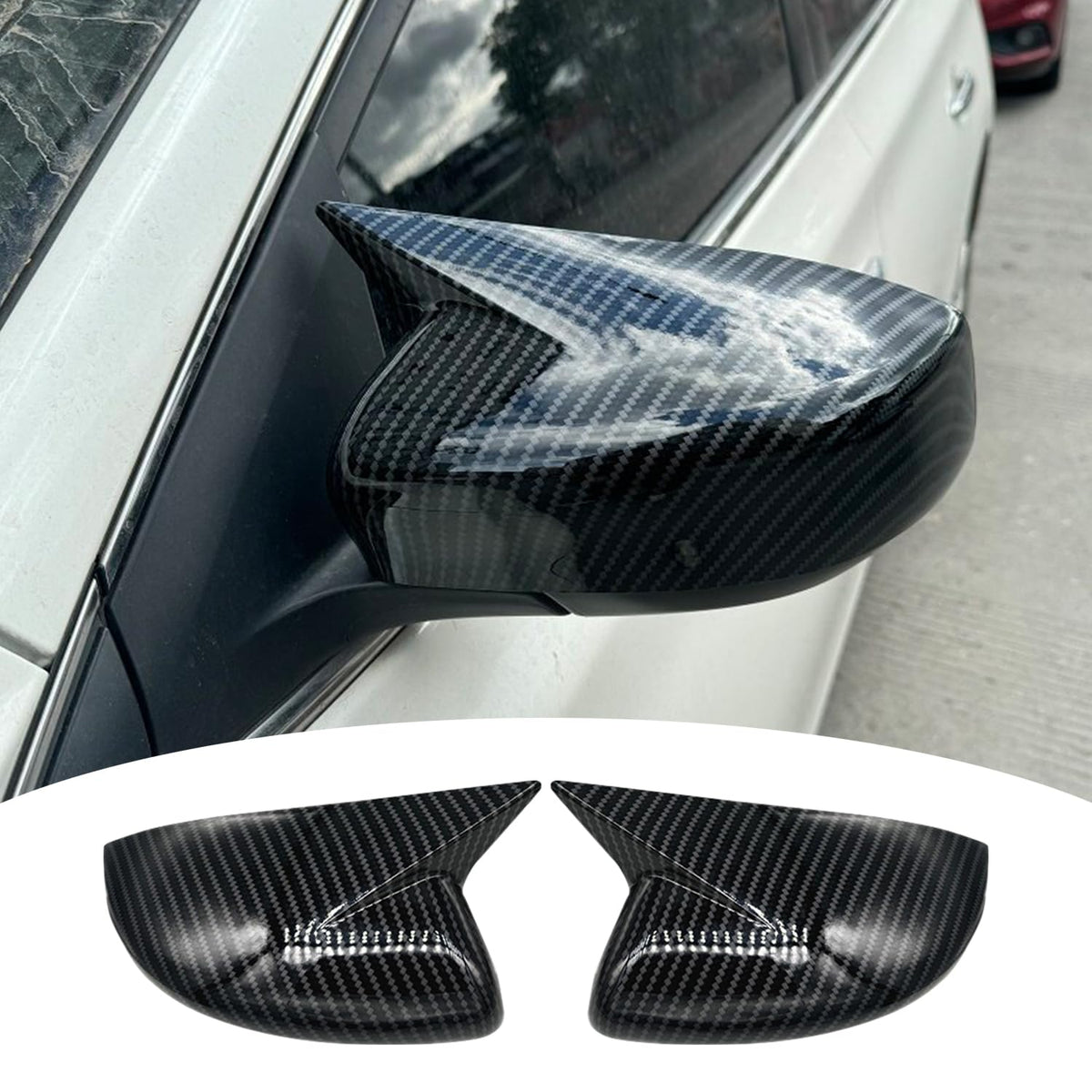 Kurtz Door Rearview Mirror Cover for Nissan Altima 2013 2014 2015 2016 2017 2018 Ox Horn Mirror Cover Sport Accessories ABS No turn signal Carbon Fiber 2PCS