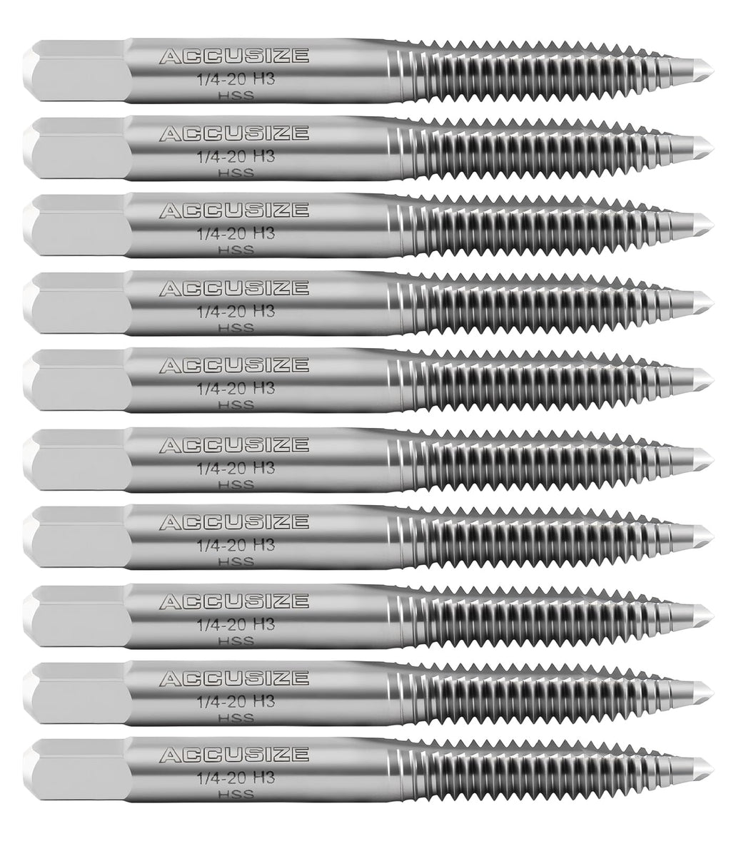 Accusize Spiral Point Tap 1/4-20NC H3 HSS 2-Flute, 10 Pc Set