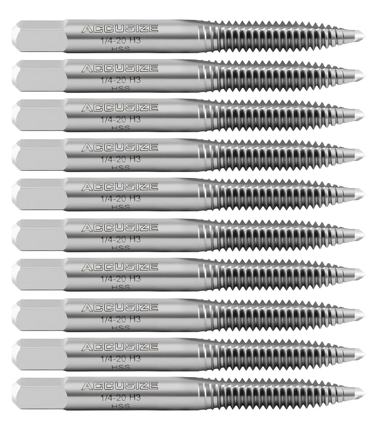 Accusize Spiral Point Tap 1/4-20NC H3 HSS 2-Flute, 10 Pc Set