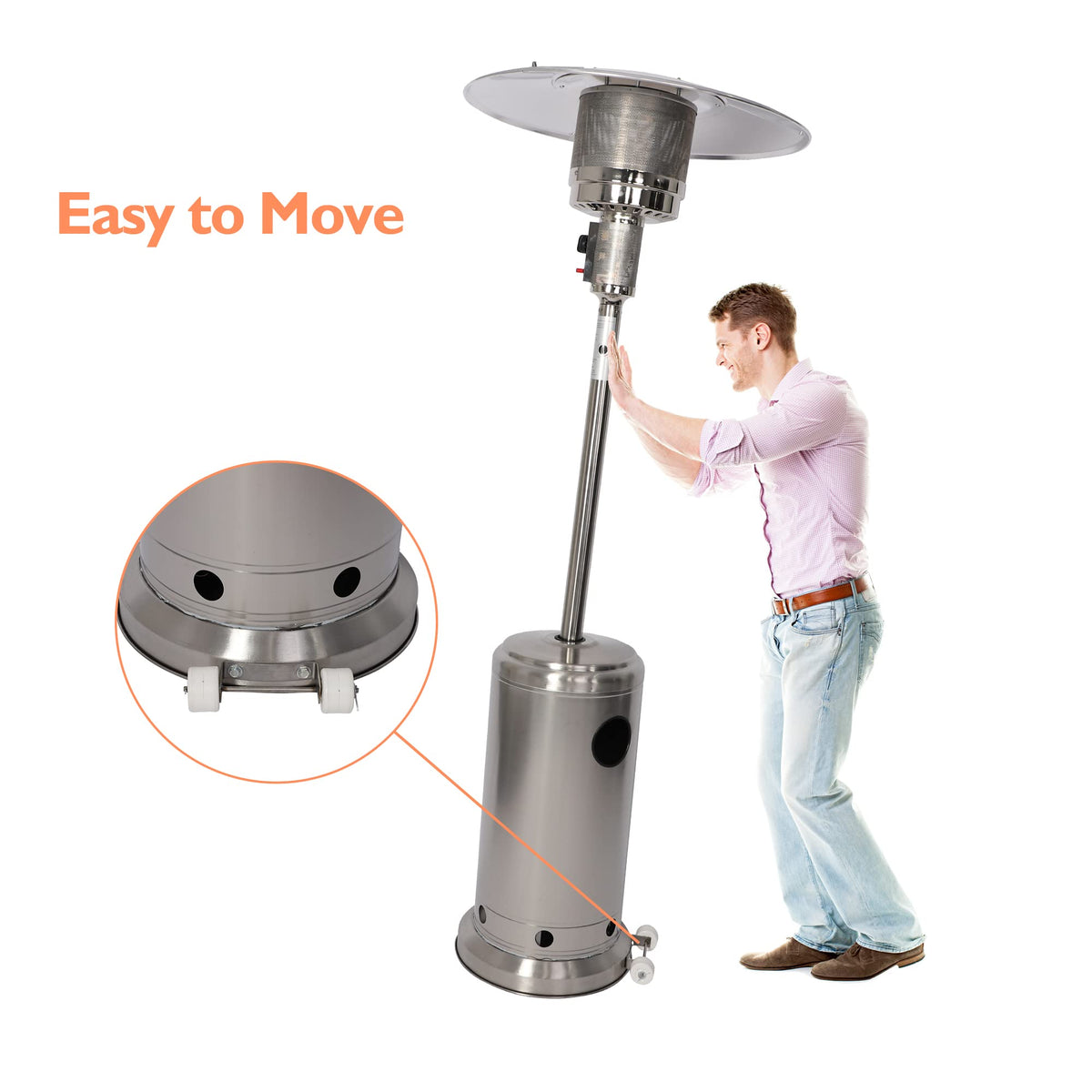 Stainless Steel Outdoor Heaters for Patio, LP Propane Heater Standing with Anti-tilt Switch for Garden Wedding Party