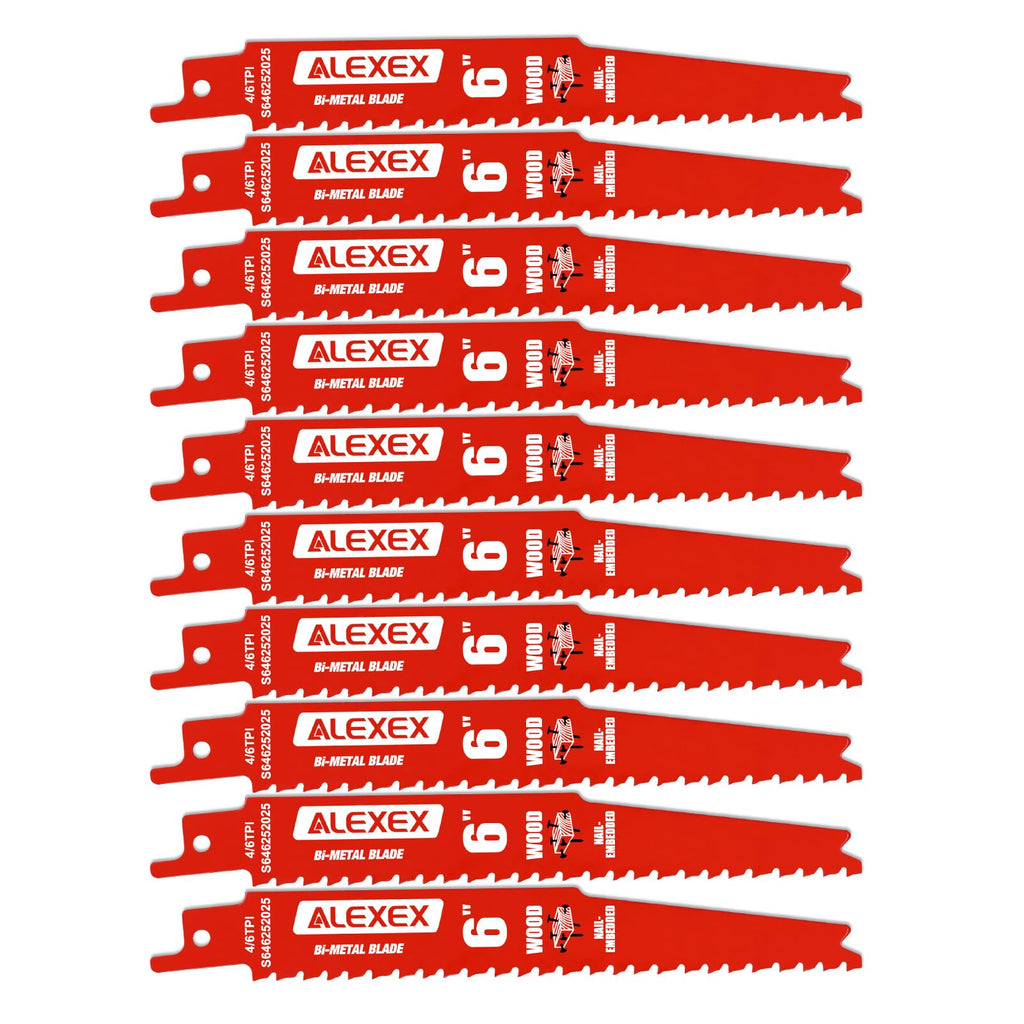 10 Pack 6 Inch 4/6 TPI Reciprocating Saw Blades for Wood and Nail-Embedded Wood Cutting, Bi-Metal Sawzall Blades for Cutting Nail and PVC Pallets etc, for Diablo Sawzall Blades DS0912BW15