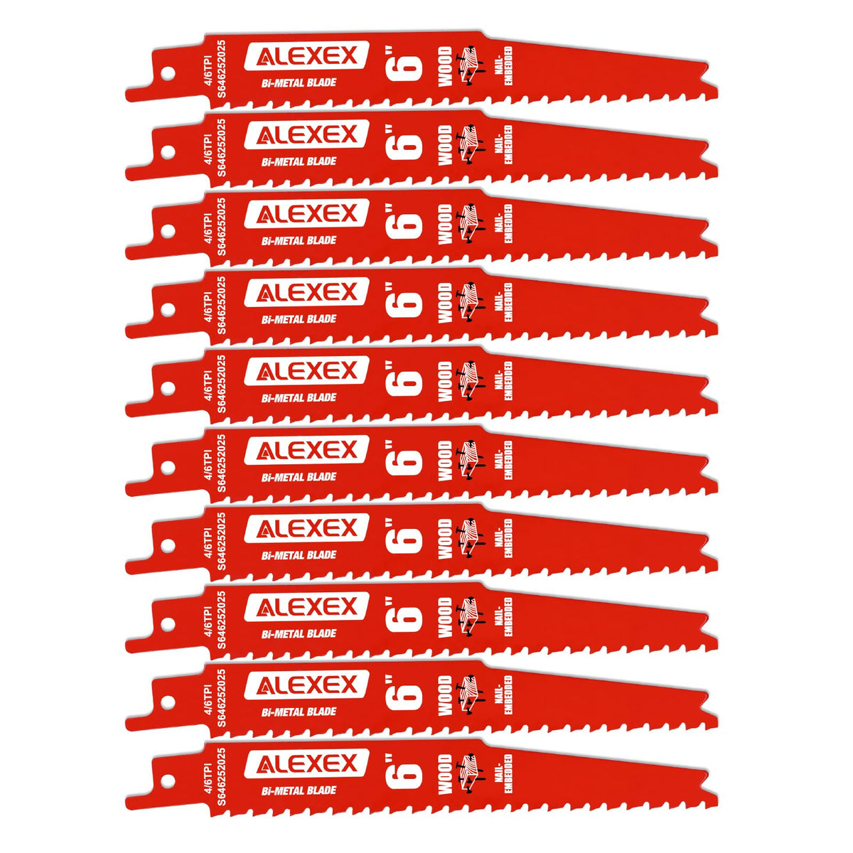 10 Pack 6 Inch 4/6 TPI Reciprocating Saw Blades for Wood and Nail-Embedded Wood Cutting, Bi-Metal Sawzall Blades for Cutting Nail and PVC Pallets etc, for Diablo Sawzall Blades DS0912BW15
