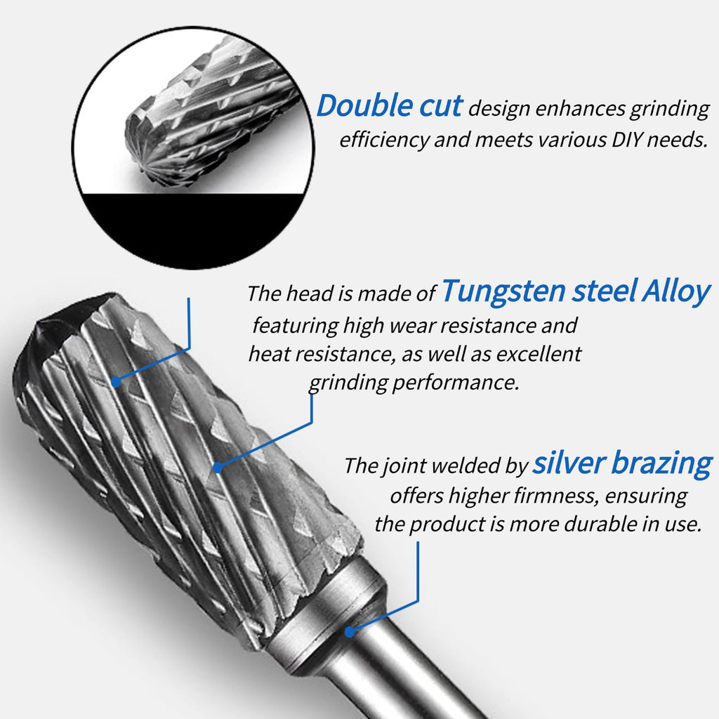SKWOTZKOFF 10PCS Carbide Burr Set 1/4" Shank 1/2" Head Die Grinder Bits