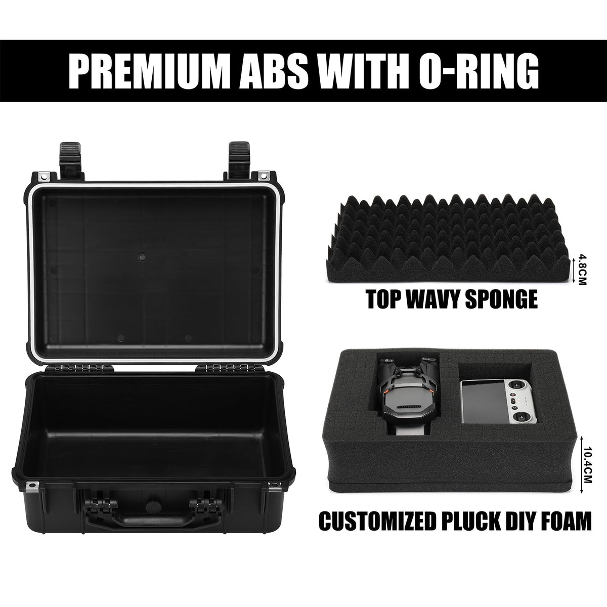 16" Waterproof Plastic Toolbox with Foam Insert, 16" x 13.2" x 7", IP67 Lockable Storage Box, Customizable Foam