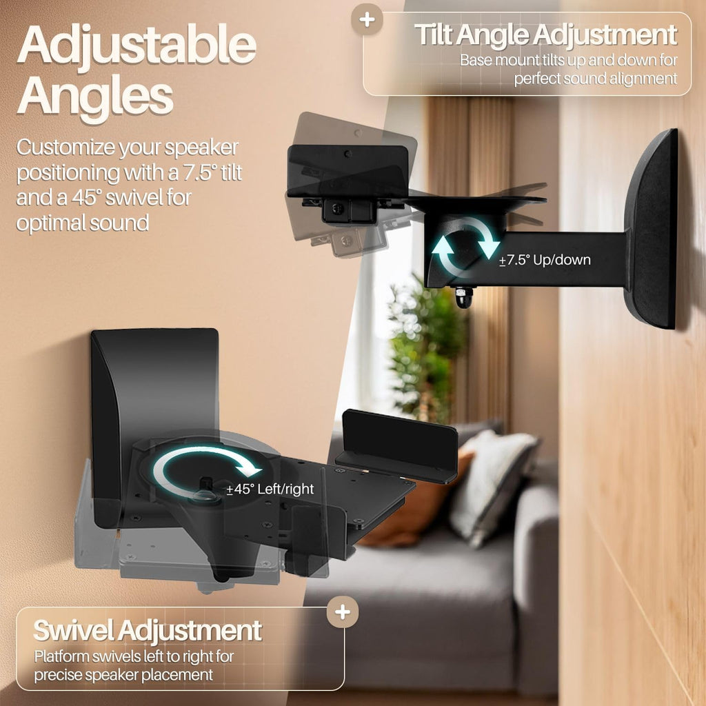 TNP Bookshelf Speaker Wall Mounts, Dual Side Clamps, 55 lb, 2 Pack, Black | Rear Surround Sound Speaker Mounts Fit