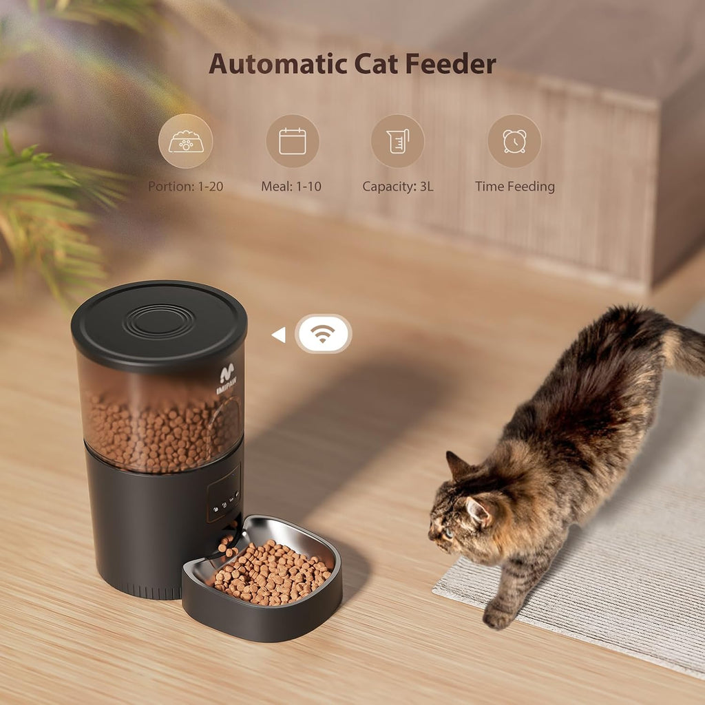 Automatic Cat Feeder, 5G WiFi Food Dispenser with APP Remote Control, Pet Dry Food Smart Feeder, Programmable Timed