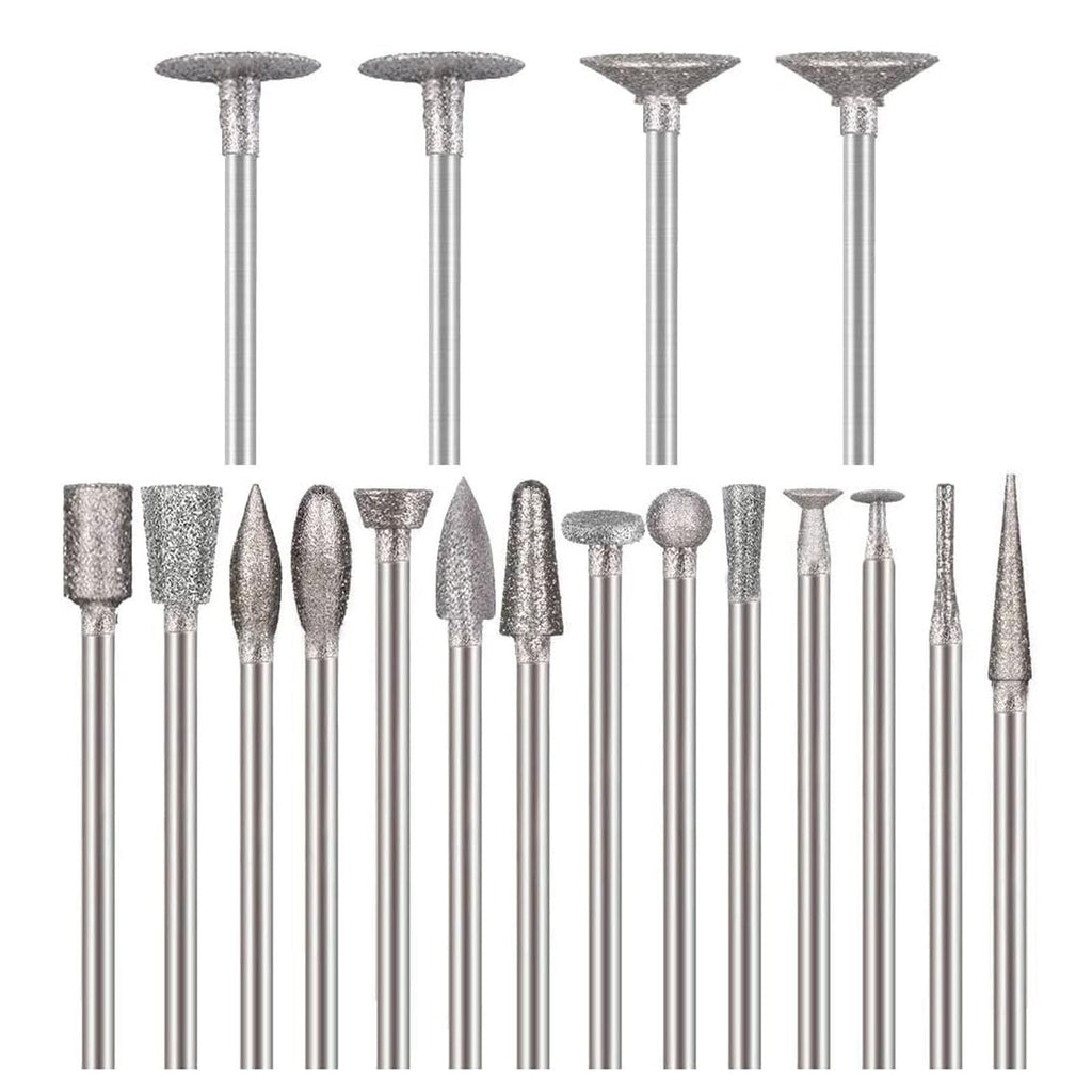 Luo ke 18 Pcs 1/8" Shank Assorted Shapes 100 Grit Diamond Burr Sets