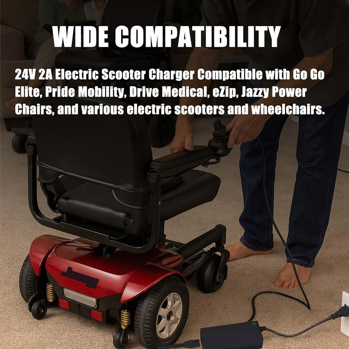24V 2A 3-pin XLR Electric Scooter Charger Compatible with Go-Go Elite Traveller, Pride Mobility, Jazzy Power Chair Charger & Plus Ezip Mountain Trailz