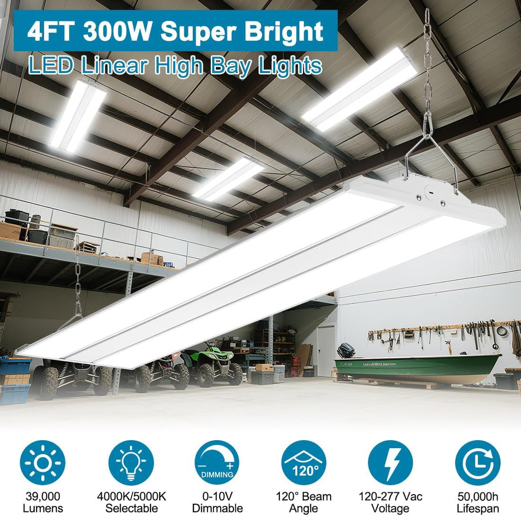 High Bay LED Shop Light 300W/240W/200W Adjustable 39000LM 2Pack