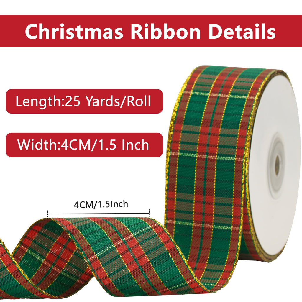 Christmas Gingham Plaid Checkered Ribbon 1.5 Inch Red