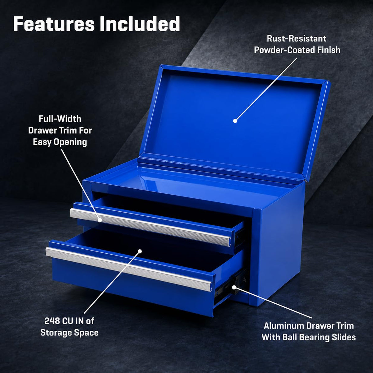 Mini 2-Drawer Blue Steel Tool Box