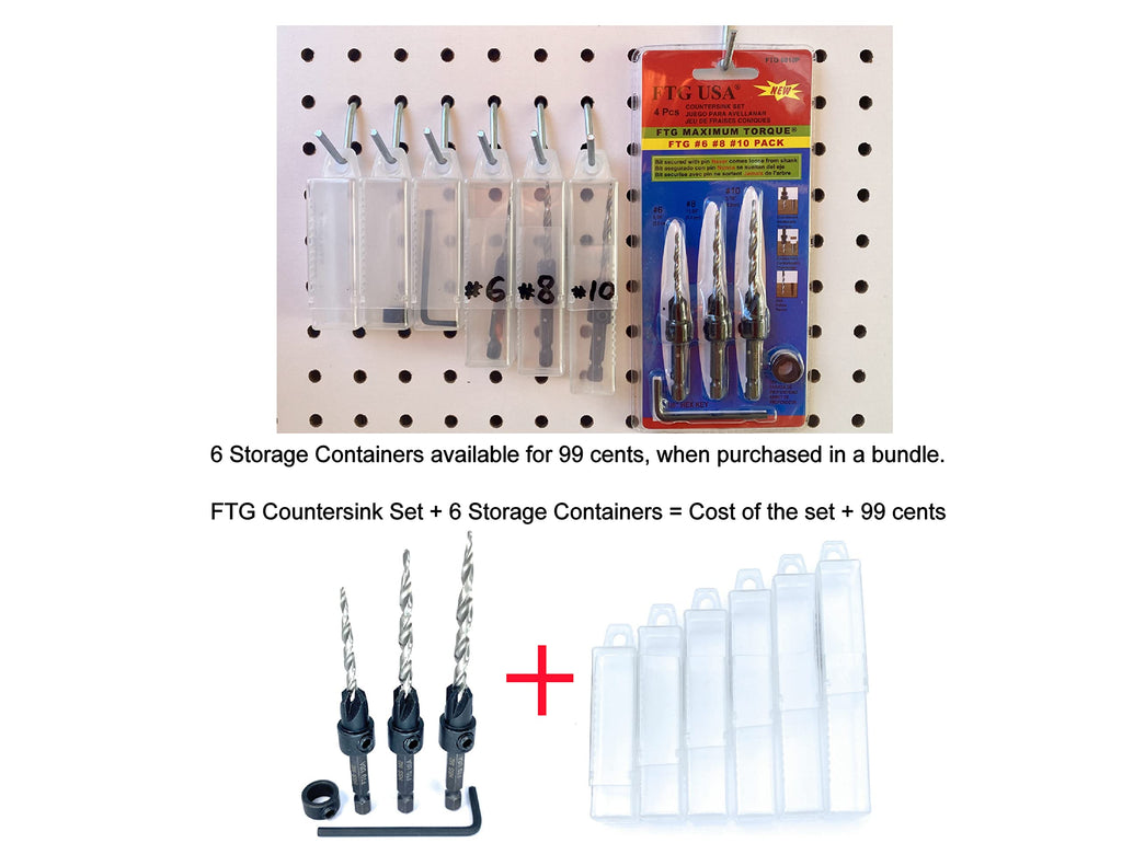FTG USA 3 Pc Wood Countersink Drill Bit Set #6#8#10 with 3/8" Depth Stop