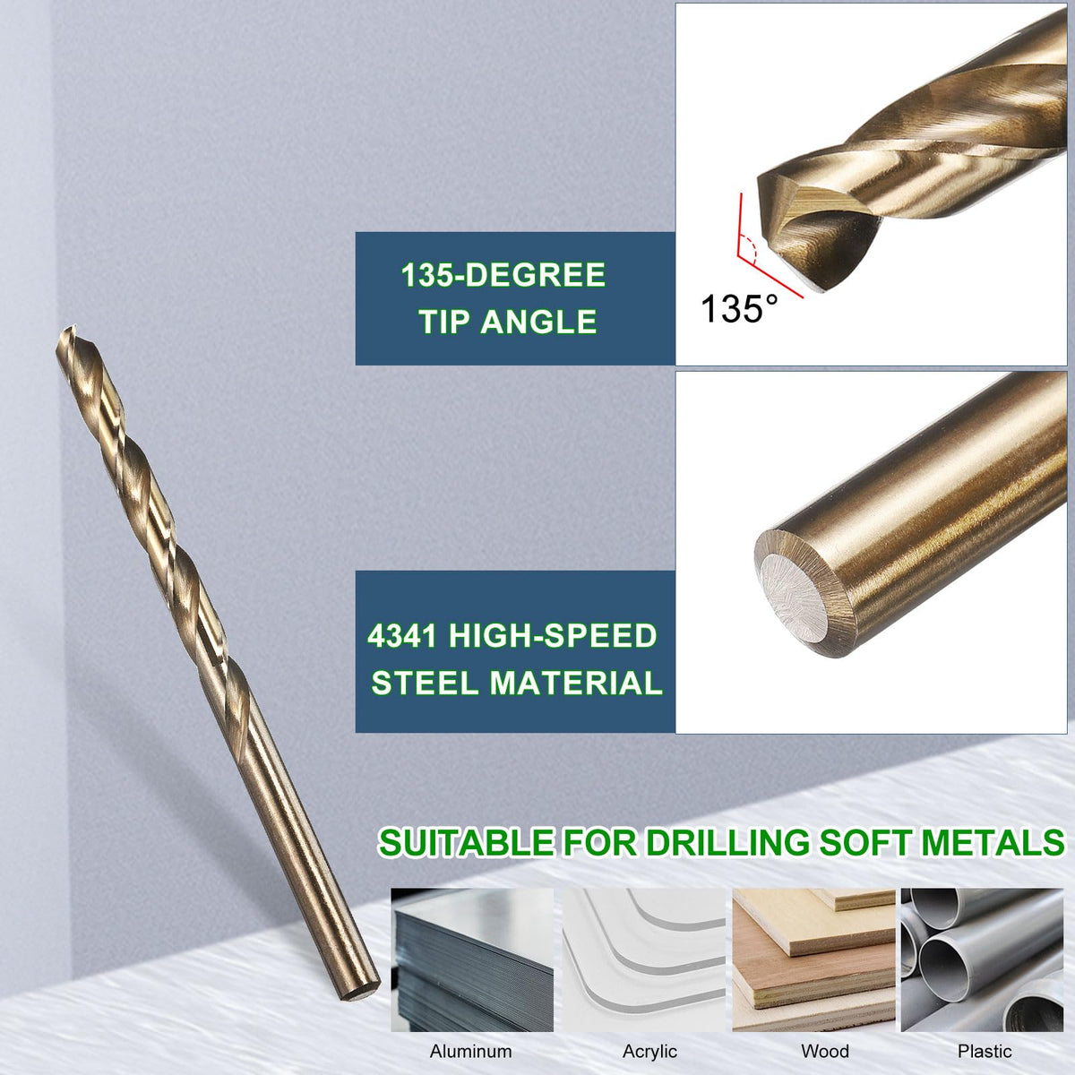 METALLIXITY Micro Drill Bit (#1) 4341 High-Speed Steel Gold 135° 5Pcs