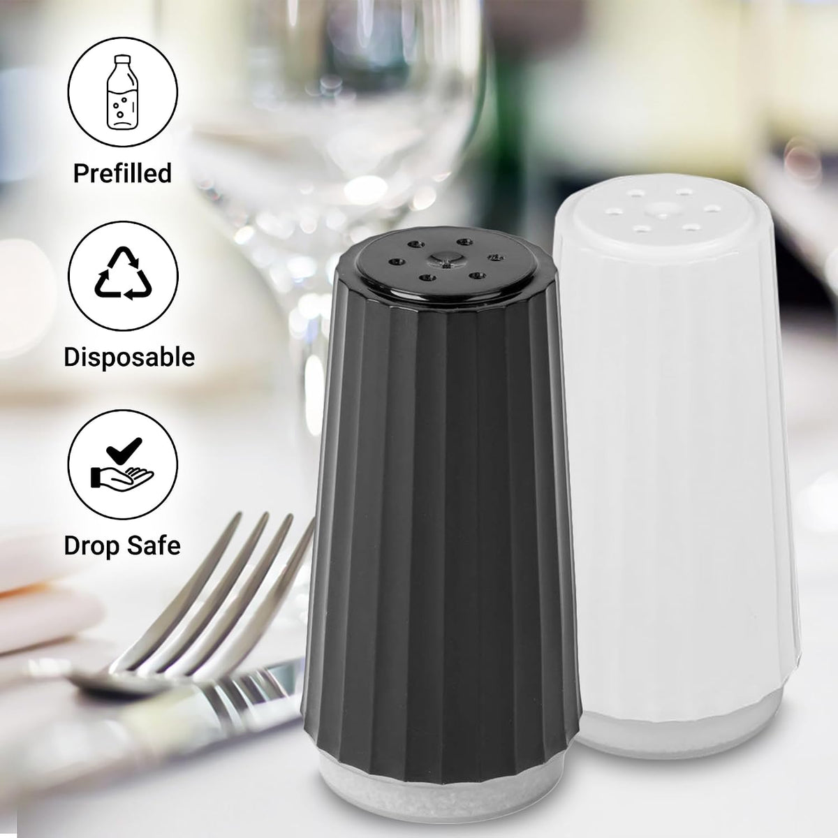Disposable Salt and Pepper Shakers by Global Basics (24)- Plastic Shaker Sets for Parties, Restaurants, Picnics