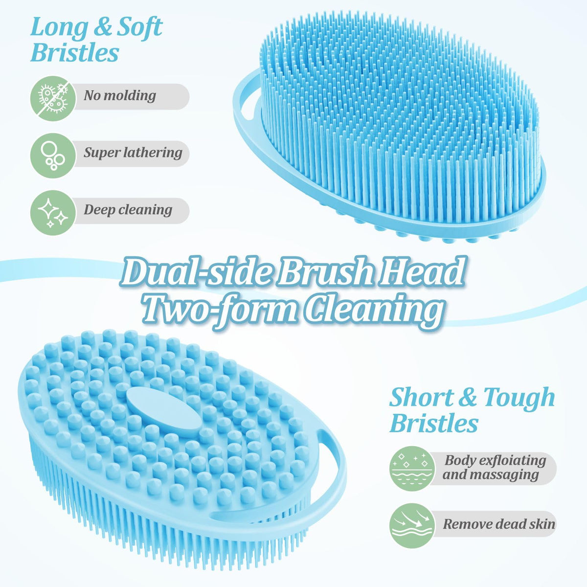 Silicone Back/Body/Face Scrubber & Soft Bath Glove Set 4PCS, Gentle Exfoliating Back & Body Scrubber with Dual-Side