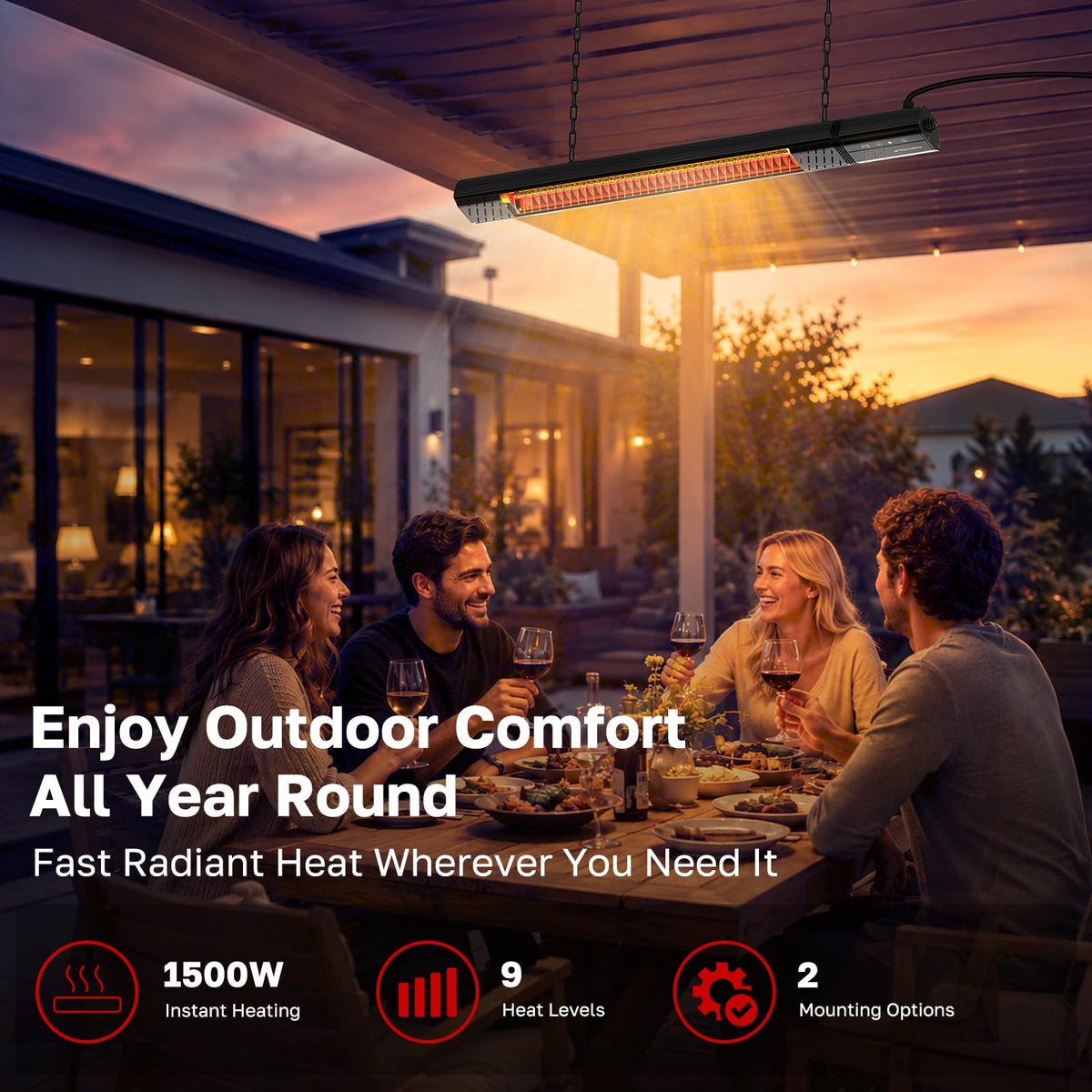 Outdoor Patio Heater 1500W 120V Plug-in, Infrared Carbon Fiber