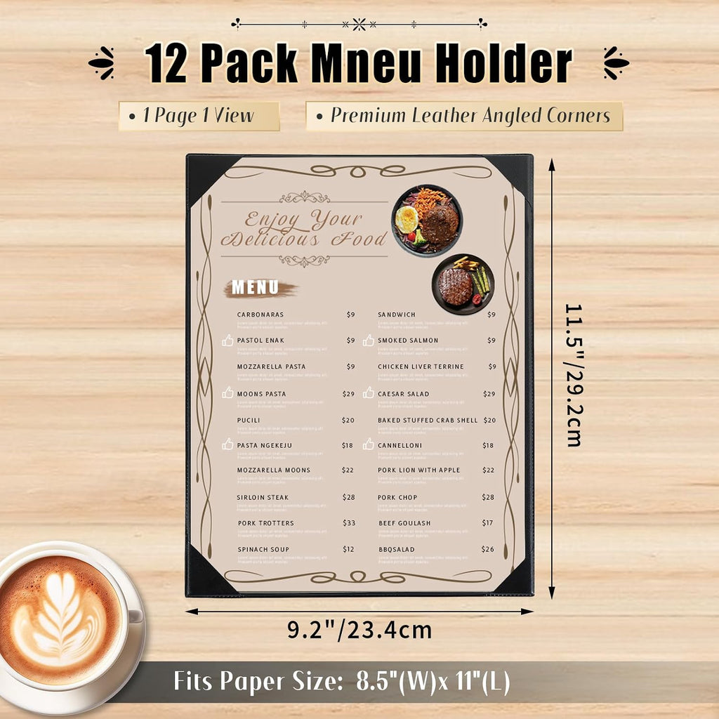 1 Page Leather Restaurant Menu Covers Holders 8.5" X 11", Wine List
