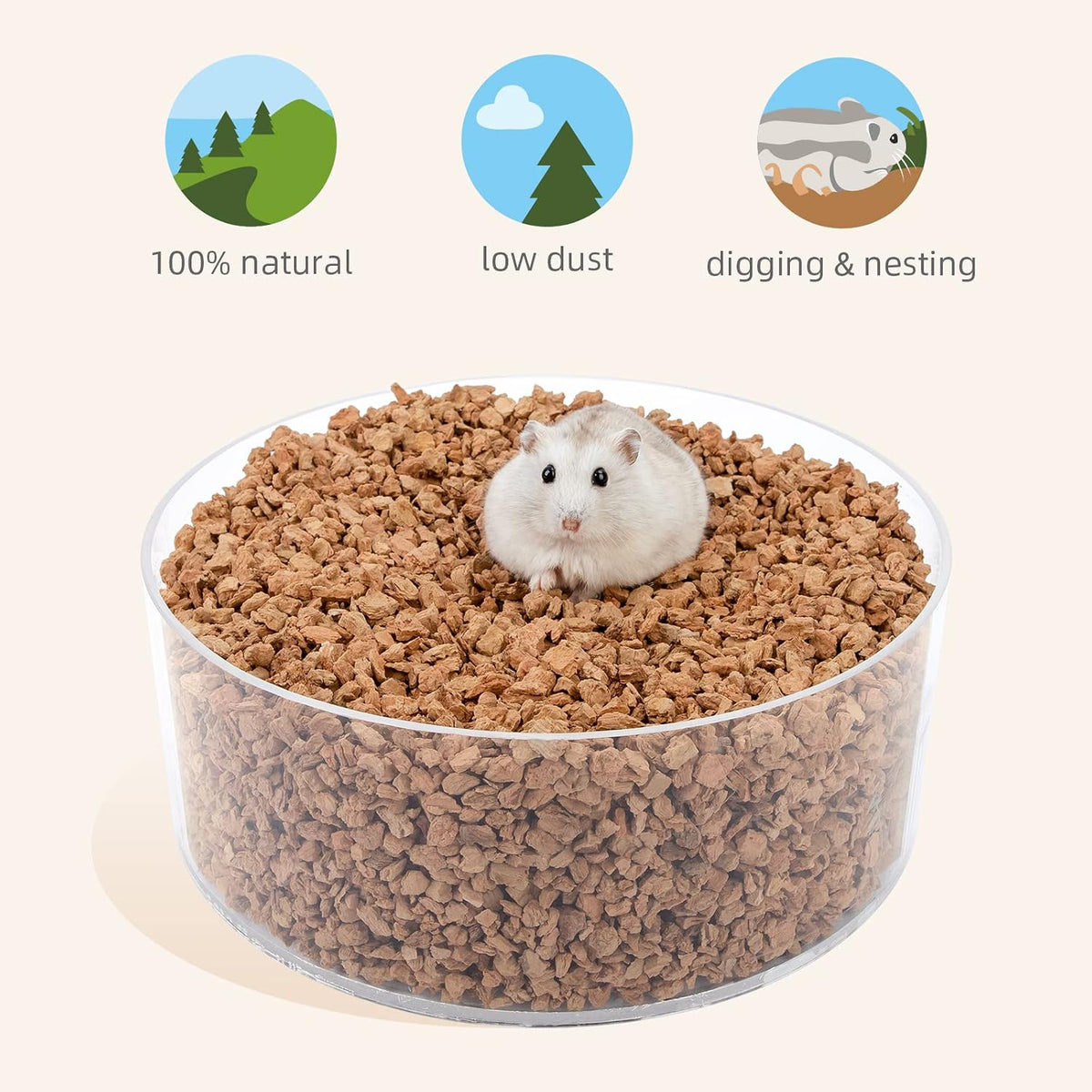 Natural Coco/Cork Hamster Bedding: 5L Absorb Odors & Low Dust