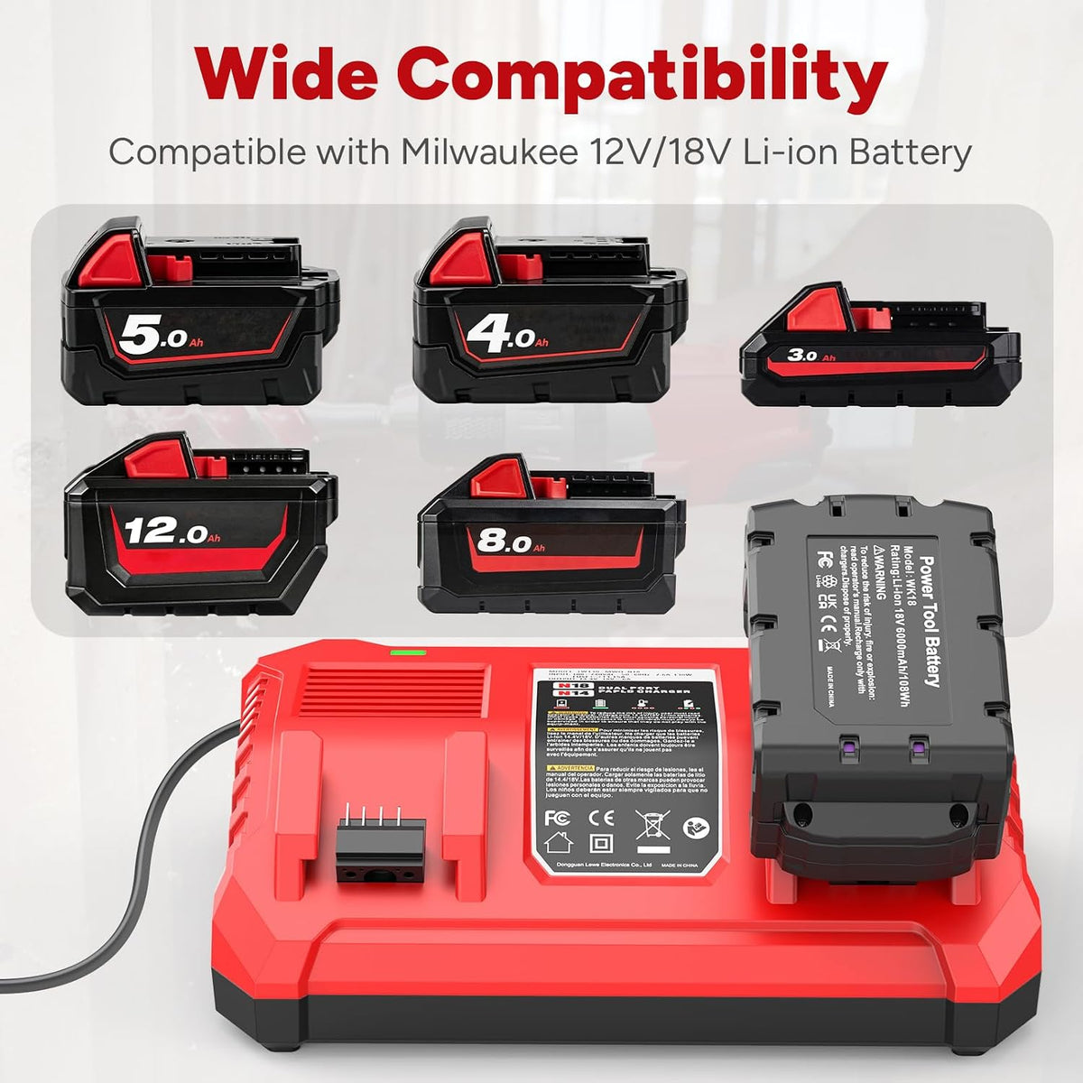 Dual Battery Charger Replace for MK-18 Milwaukee 6A Rapid Lithium Charger to Charge 14.4V-18V XC Lithium-ion Battery 48-59-1890 48-59-1812 48-11-1850 48-11-1820 48-11-1835 48-59-1802
